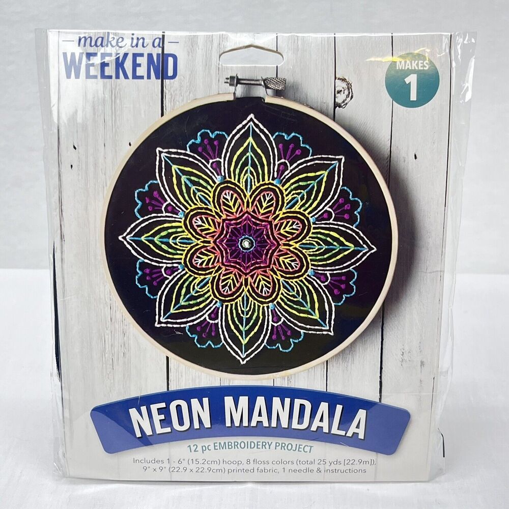 NEW Neon Mandala Embroidery Kit 12 Piece DIY Leisure Arts 49808 Colorful